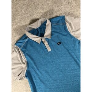 Oakley Mens XXL Shirt Polo Golf Stretch Performance Blue/ Gray Striped